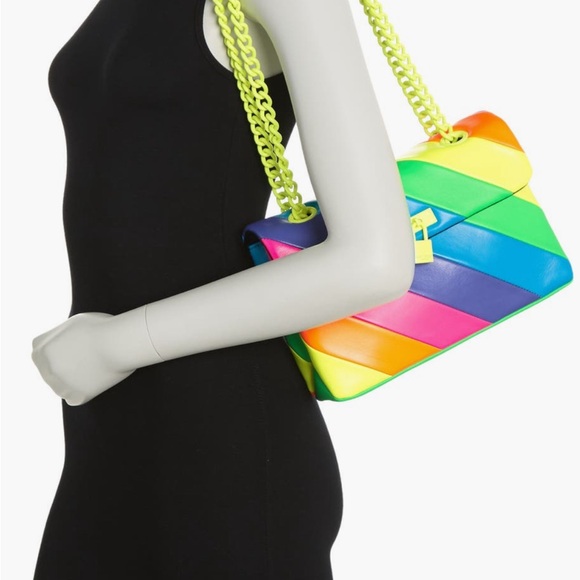 Kurt Geiger London Brixton Lock Leather Rainbow Striped Shoulder Bag - Picture 2 of 4